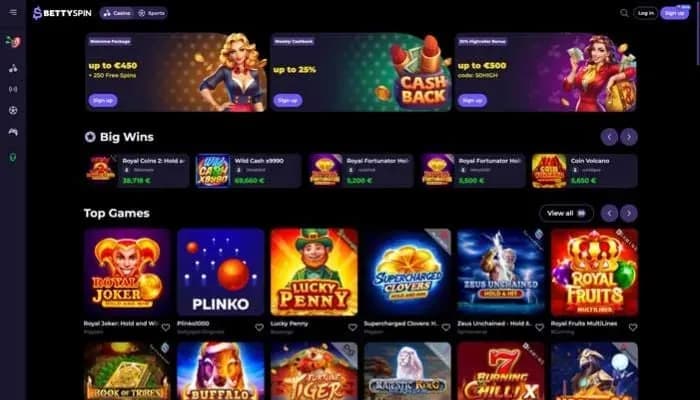 Bettyspin Casino website screenshot