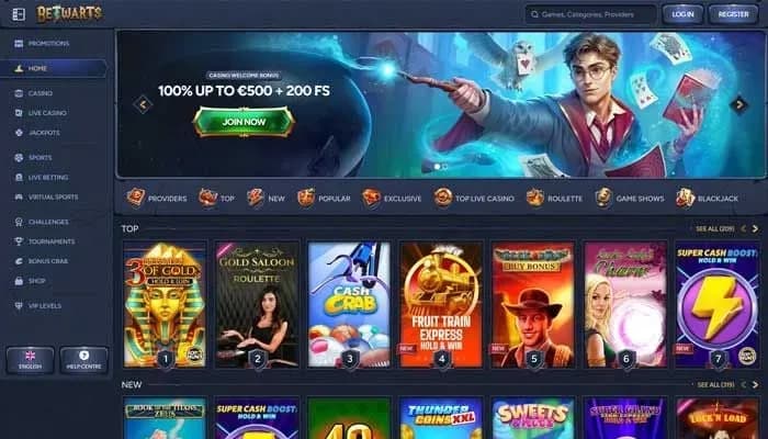 Betwarts Casino website screenshot