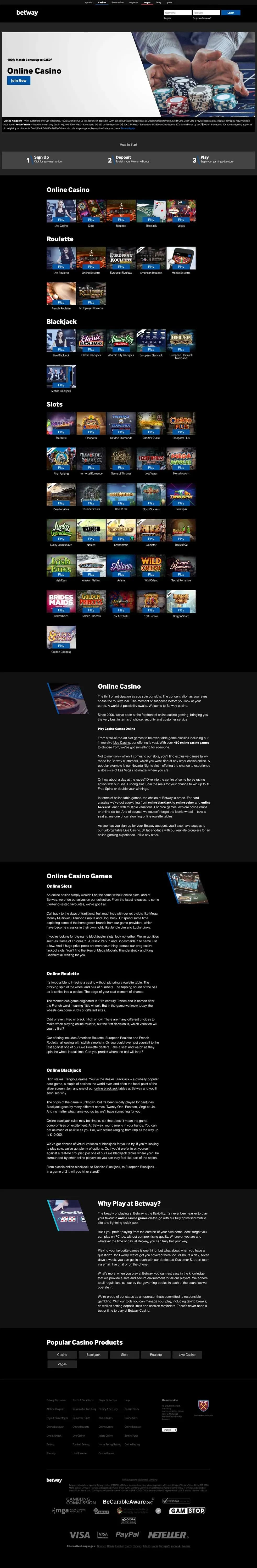 Betway Casino website screenshot