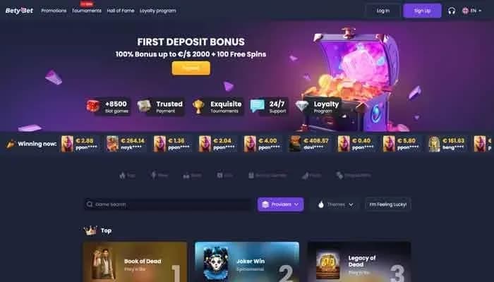 BetyBet Casino website screenshot