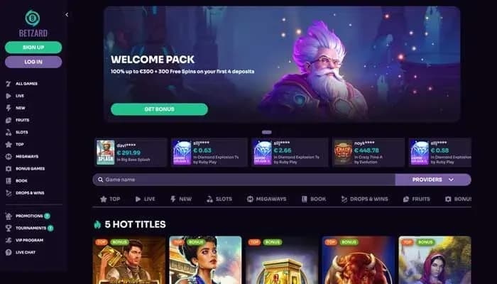 Betzard Casino website screenshot