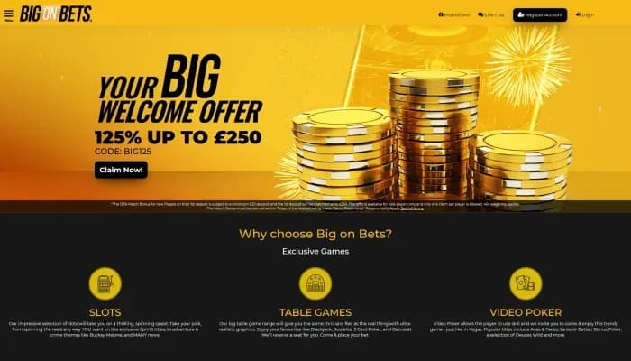 Big on Bets Casino website screenshot