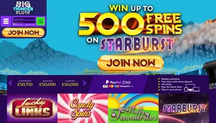Big Thunder Slots Casino website screenshot