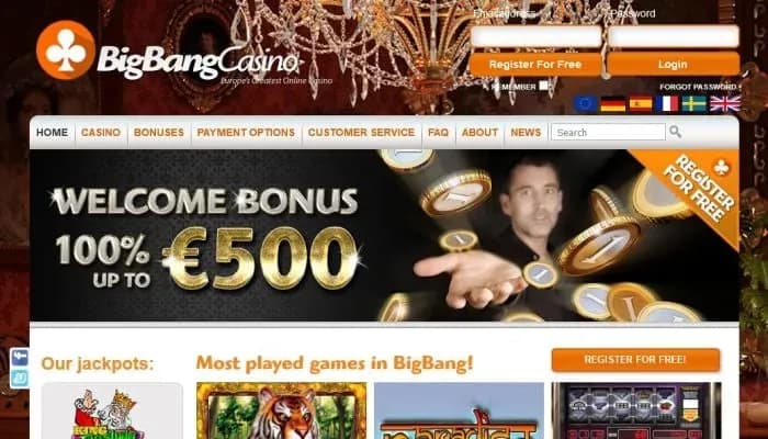 BigBang Casino website screenshot