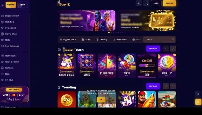 BiggerZ Casino website screenshot