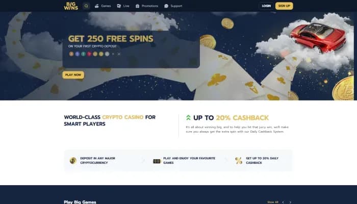 BigWins Casino website screenshot