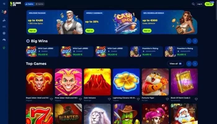 Billionairespin Casino website screenshot