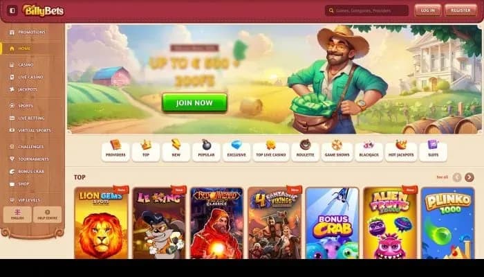 BillyBets Casino website screenshot