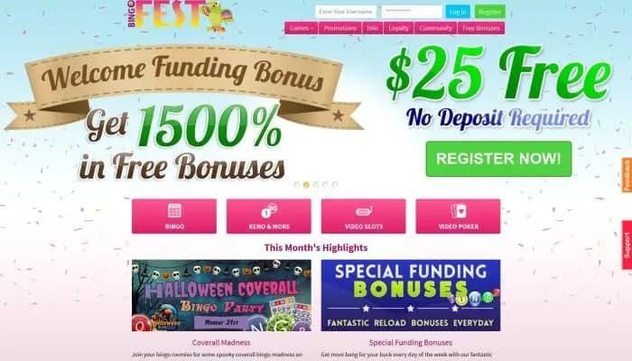 BingoFest Casino website screenshot