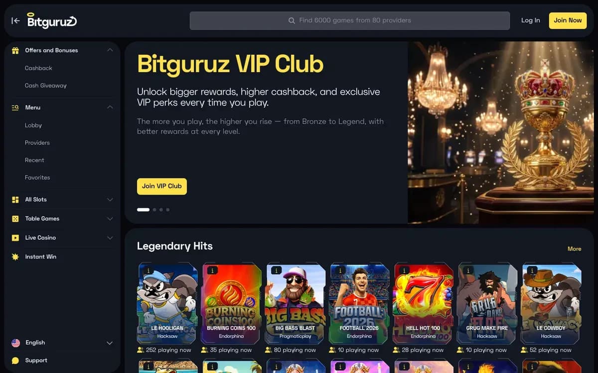 Bitguruz Casino website screenshot