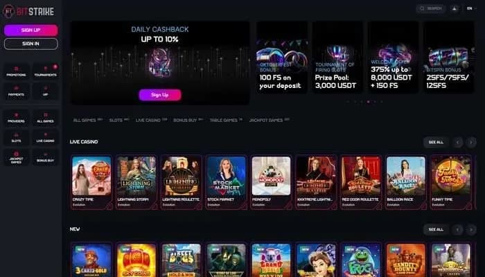 Bitstrike.io Casino website screenshot