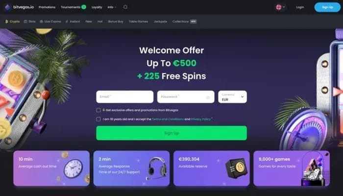 Bitvegas.io Casino website screenshot