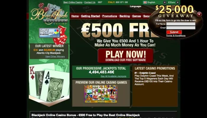 Blackjack Ballroom Casino website screenshot