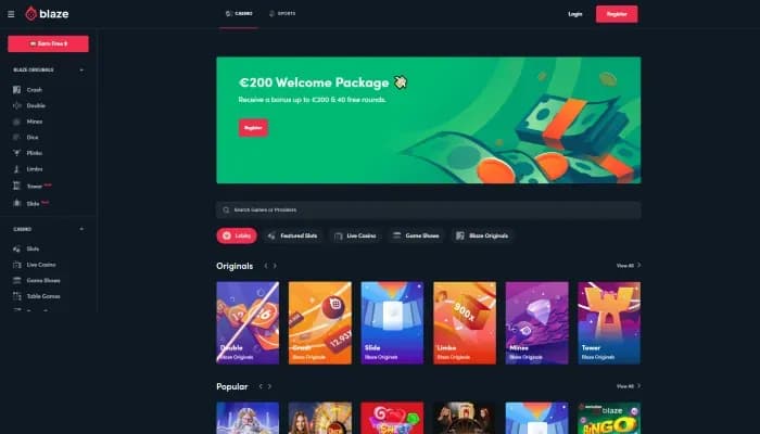 Blaze Casino website screenshot