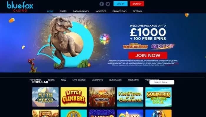 Bluefox Casino website screenshot