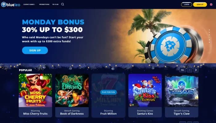BlueLeo Casino website screenshot