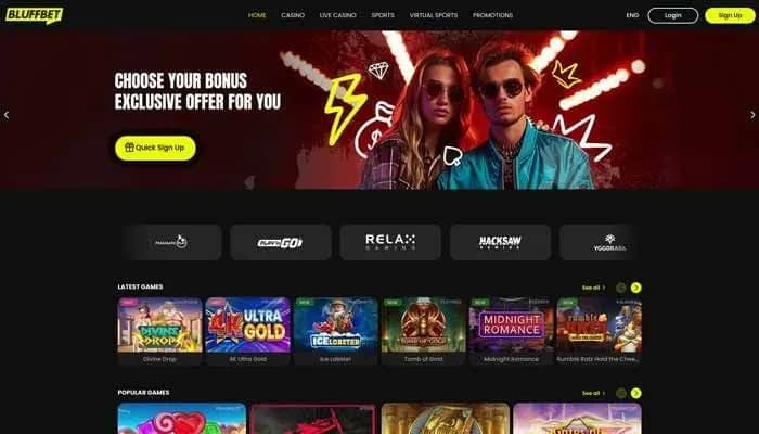 Bluffbet Casino website screenshot