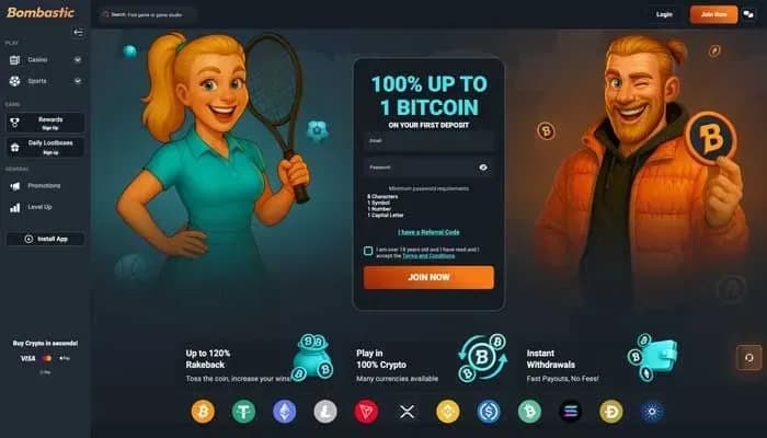 Bombastic Casino website screenshot