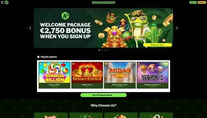 Bonanzino Casino website screenshot