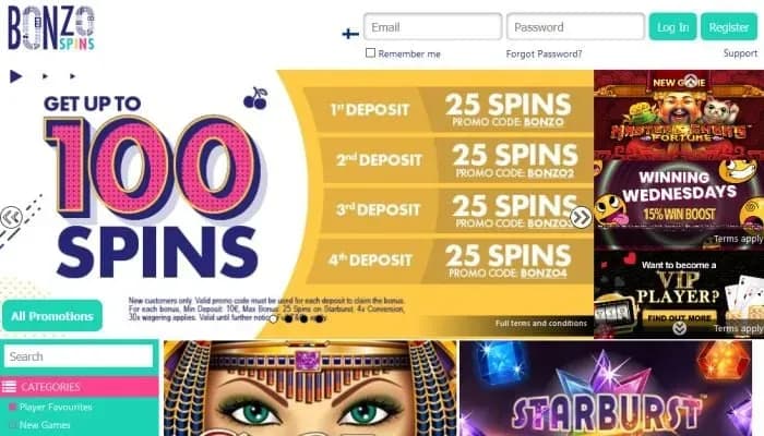Bonzo Spins Casino website screenshot