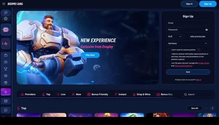 Boomerang-bet.io Casino website screenshot