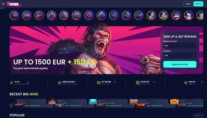 BoomsBet Casino website screenshot