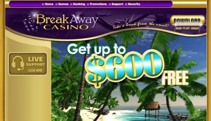 Break Away Casino website screenshot