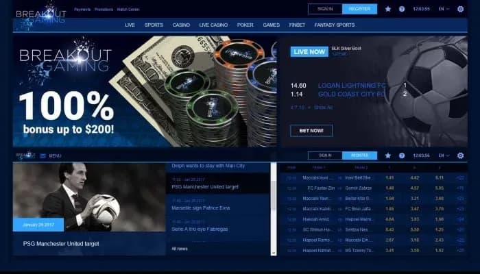 Breakout Gaming Casino website screenshot