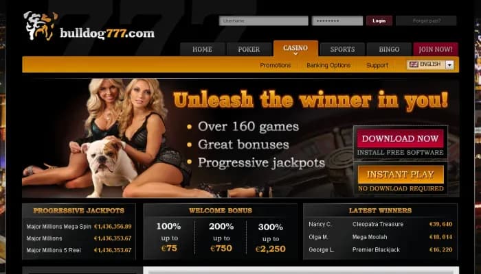 Bulldog777 Casino website screenshot