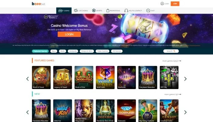 BZeebet Casino website screenshot