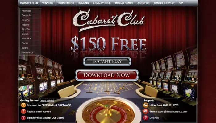 Cabaret Club Casino website screenshot