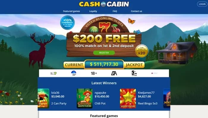 CashCabin Casino website screenshot