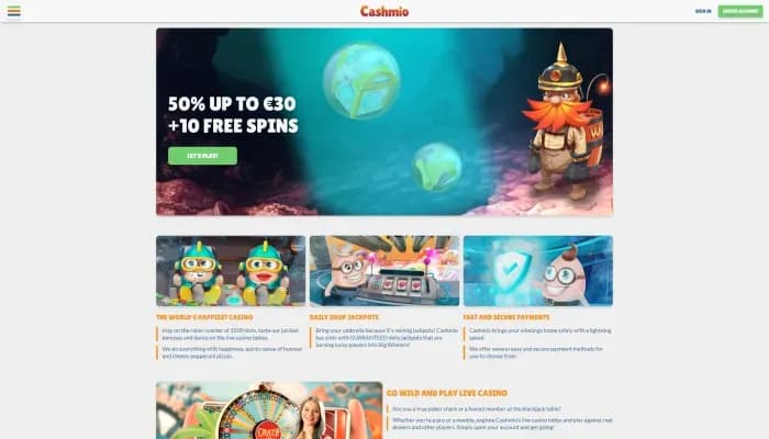 Cashmio Casino website screenshot