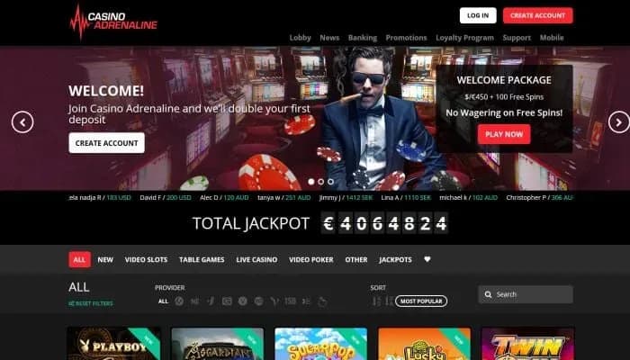 Casino Adrenaline website screenshot