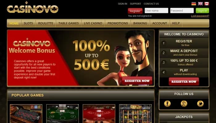 Casinovo Casino website screenshot
