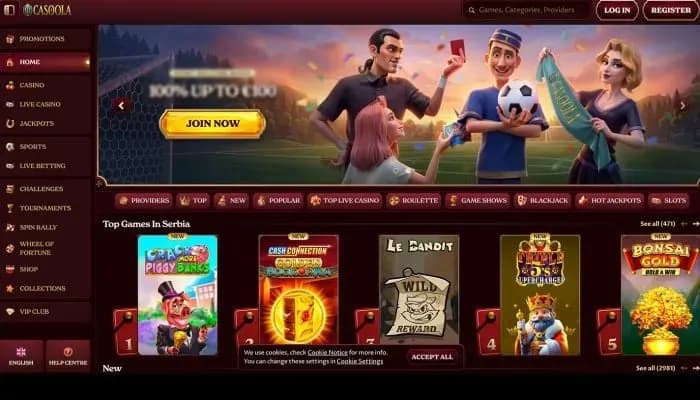 CasoolaCasino website screenshot