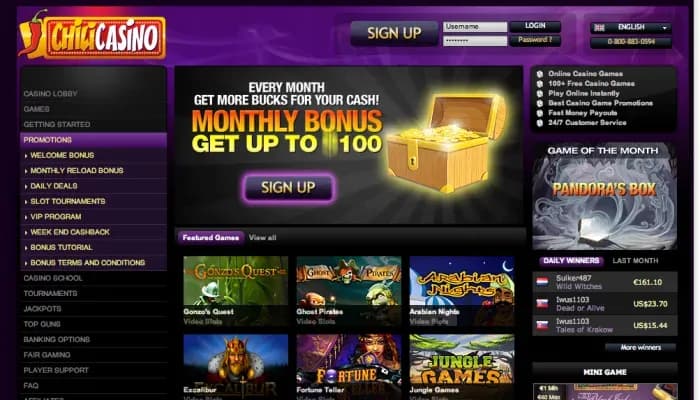 Chili Casino website screenshot