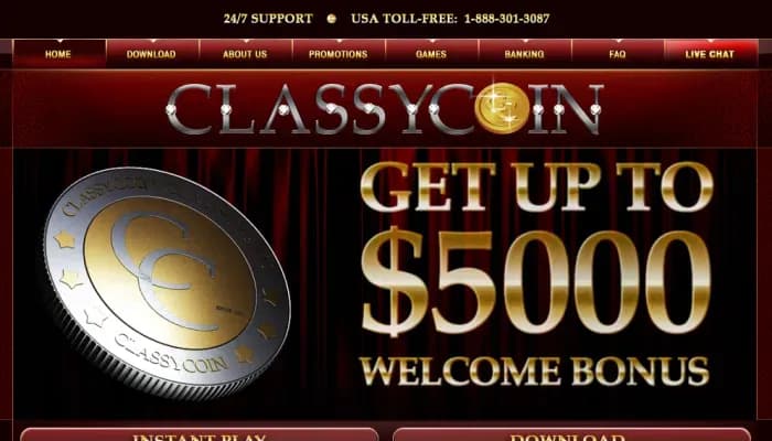 ClassyCoin Casino website screenshot