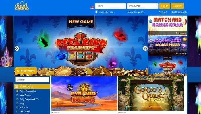 Cloud Casino website screenshot