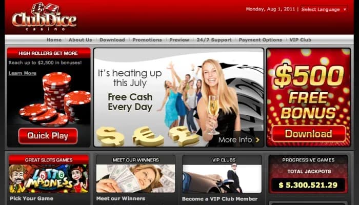 Club Dice Casino website screenshot