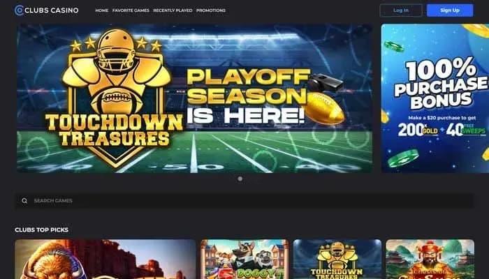 Clubs Casino website screenshot