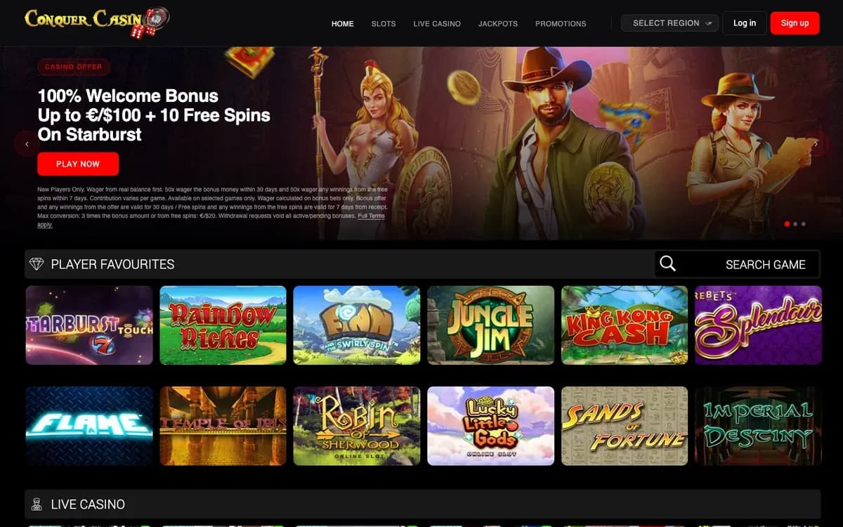 Conquer Casino website screenshot