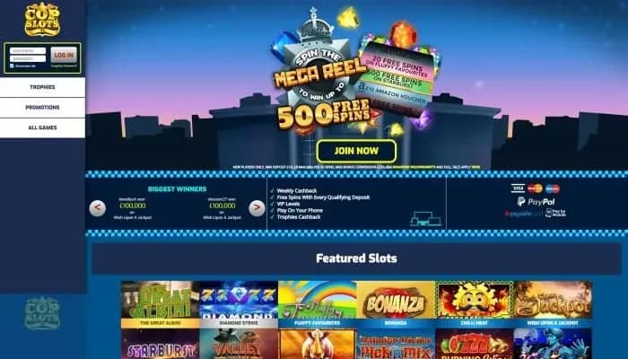 Cop Slots Casino website screenshot