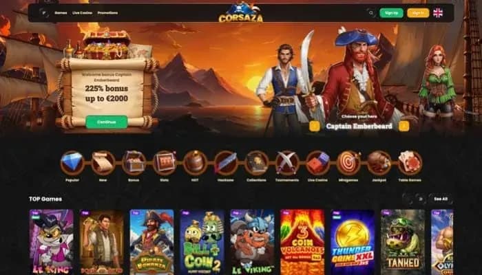 Corsaza Casino website screenshot