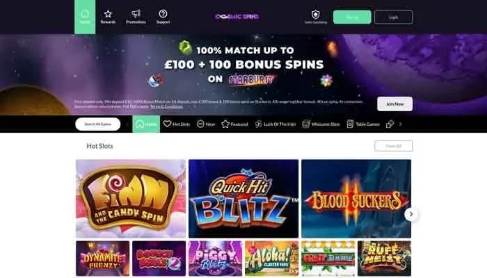 Cosmic Spins Casino website screenshot