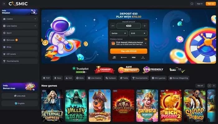 CosmicSlot Casino website screenshot