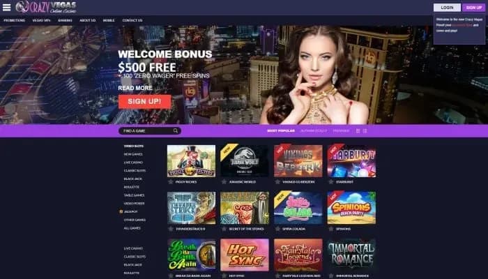 Crazy Vegas Casino website screenshot