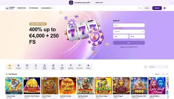 Crownslots Casino website screenshot