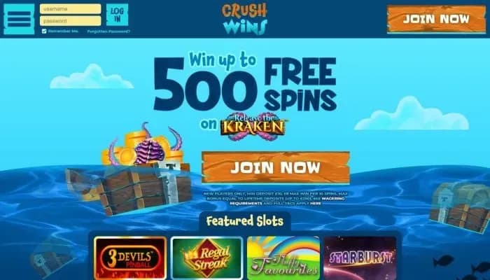 Crush Wins Casino website screenshot