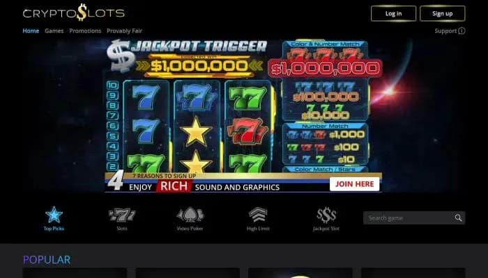 Crypto Slots Casino website screenshot
